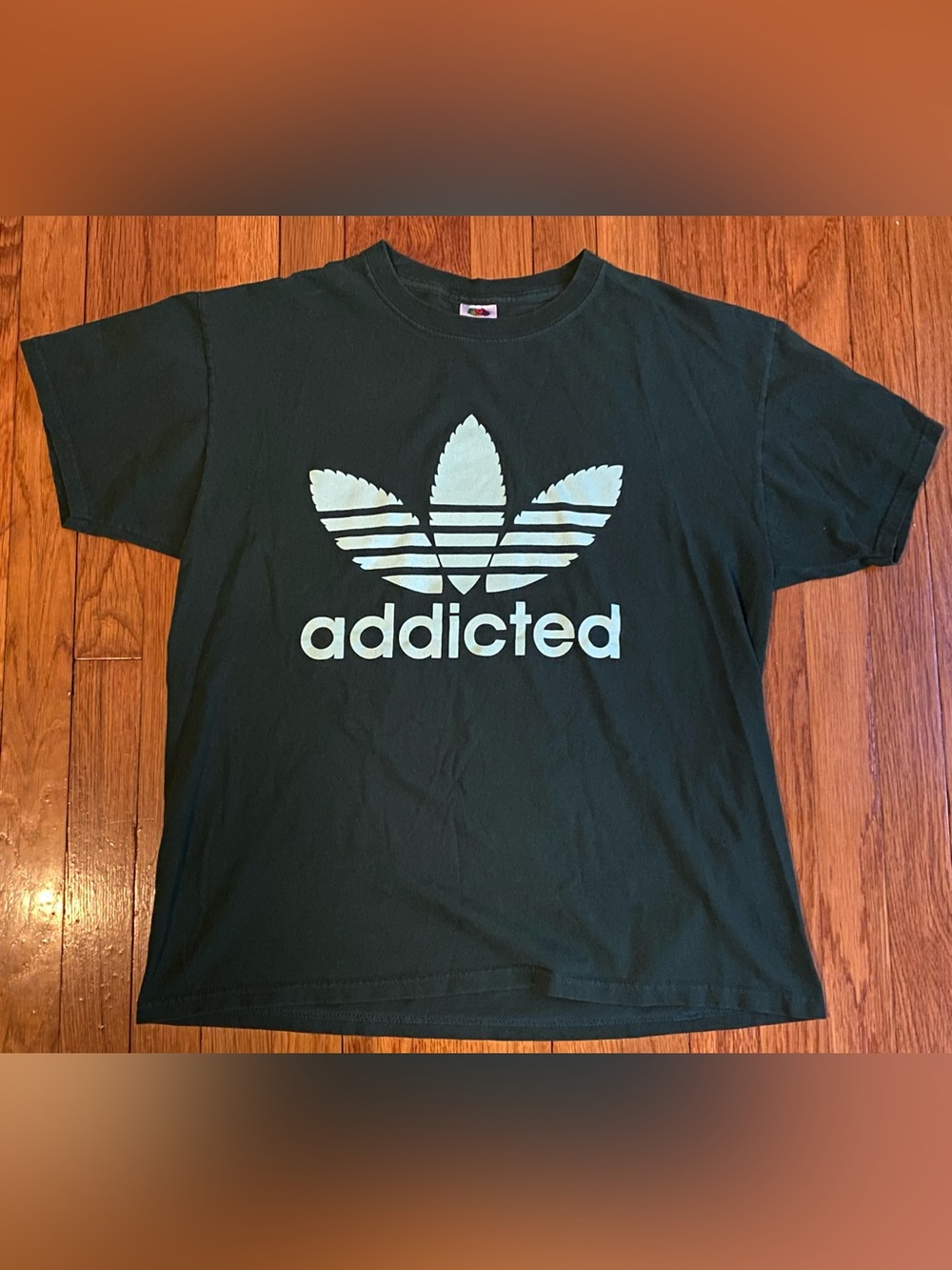 ADDICTED Vintage Adidas Parody Weed Pot Leaf Dark Green T-shirt w/ Mint Graphic.